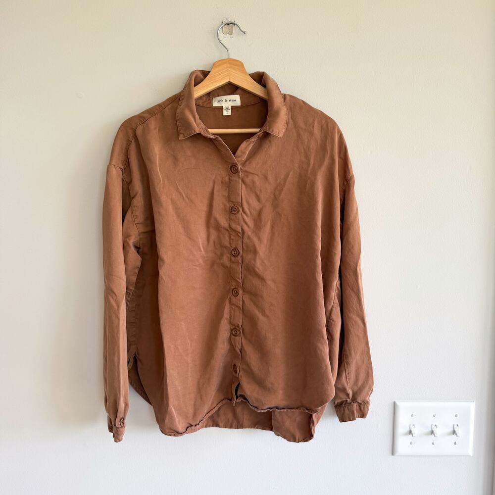 Cloth & Stone Lyocell Long Sleeve Button Up Shirt Brown L